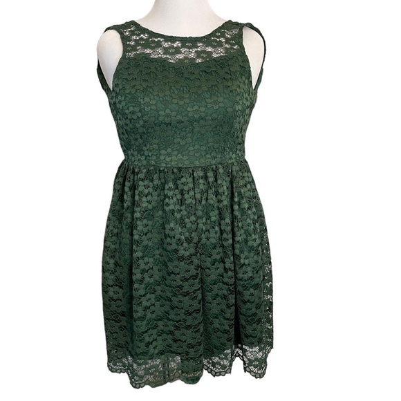 ALTAR’D State Dark Hunter Green Lace Overlay Dress St Patrick’s Day Fit Flare S - Picture 1 of 7